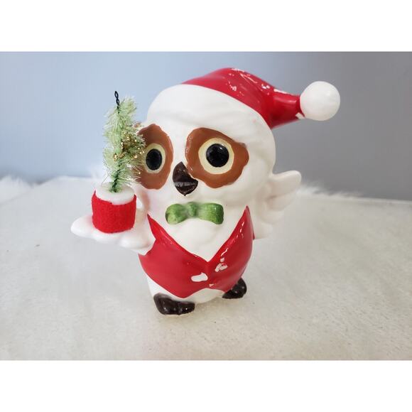 Napcoware Japan Christmas Owl‎ Bottle Brush Tree MCM Kitschy Retro Mod Decor - Picture 1 of 7